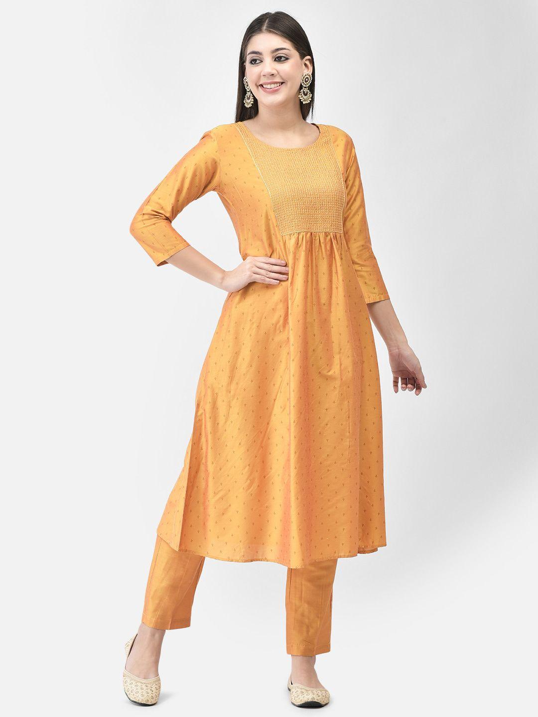 span women yellow printed kurta