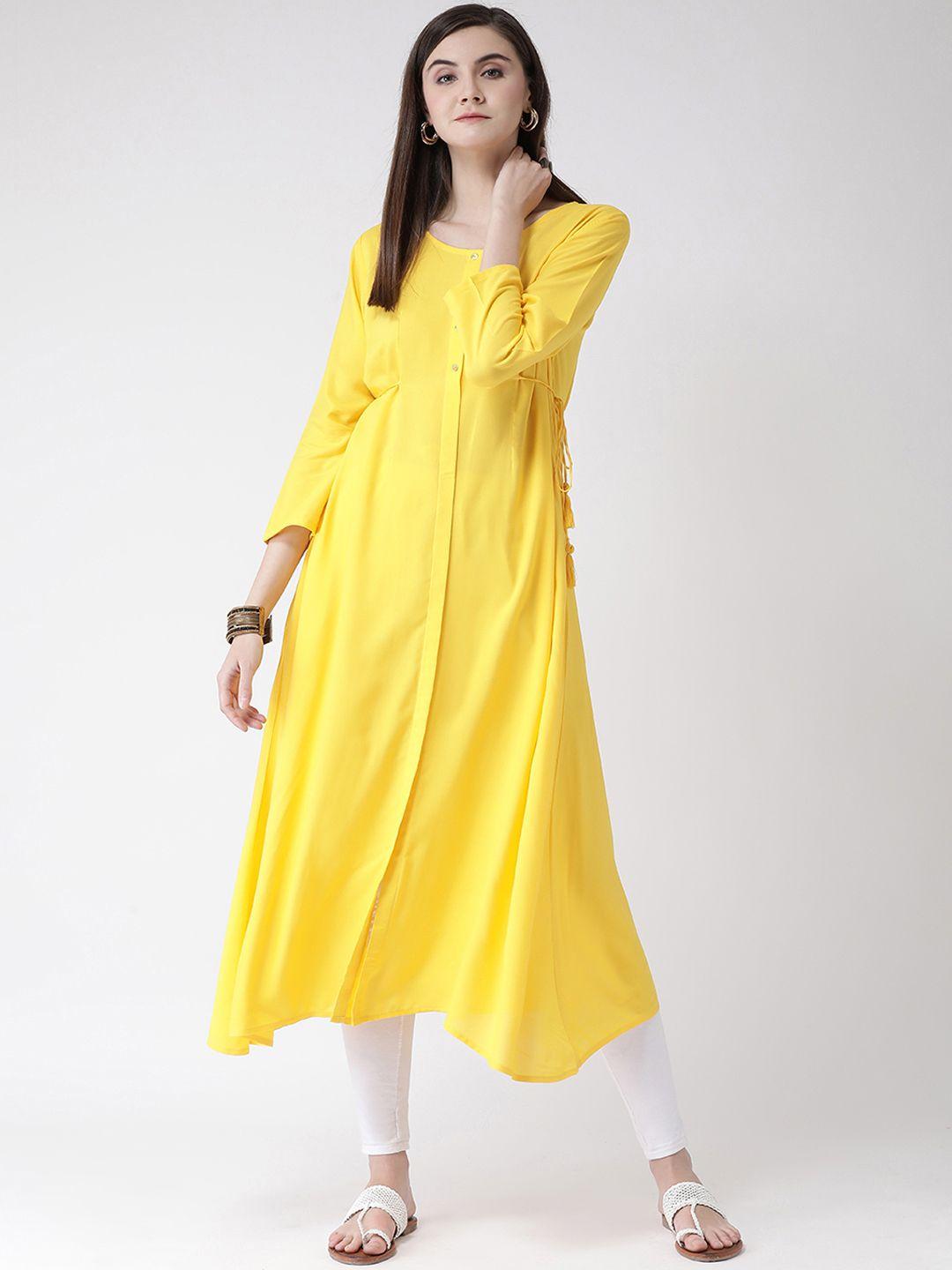 span women yellow solid a-line kurta