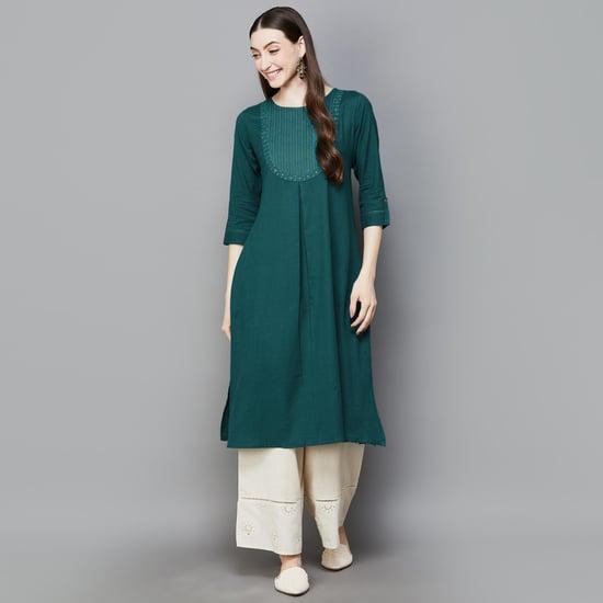 span women yoke embroidered a-line kurta