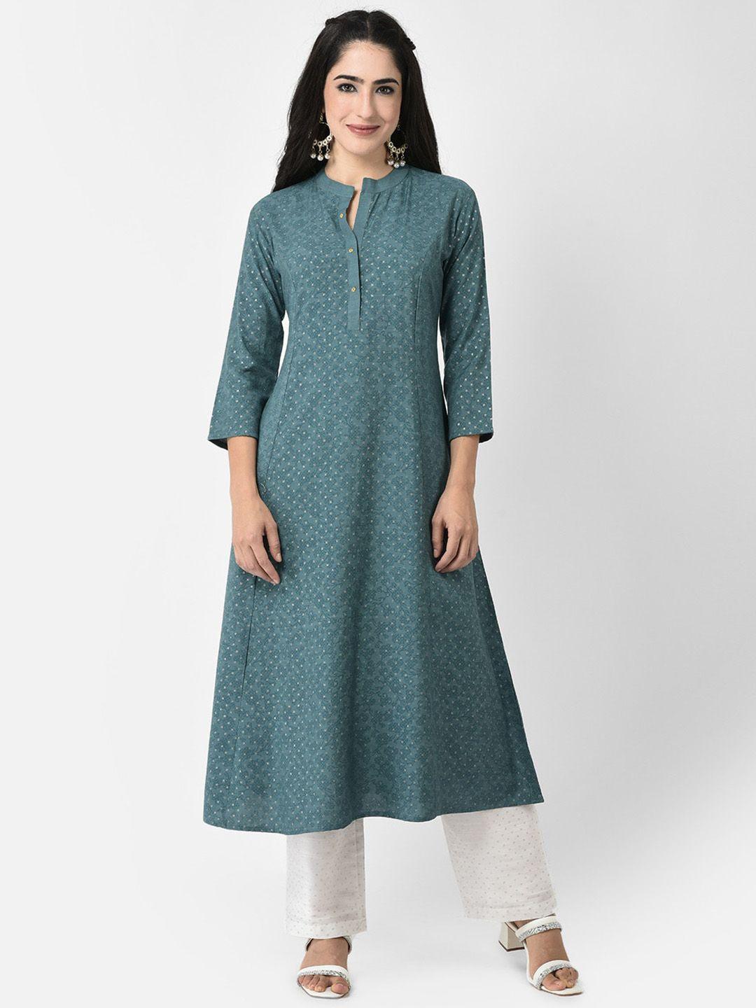 span woven design mandarin collar a-line straight kurta