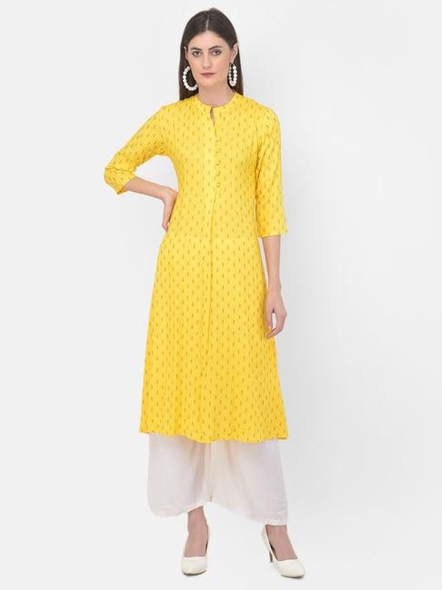 span yellow printed a line kurta