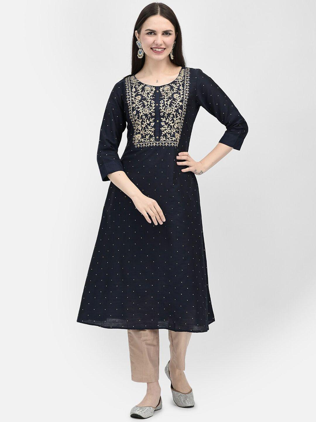 span yoke design embroidered calf length a-line kurta