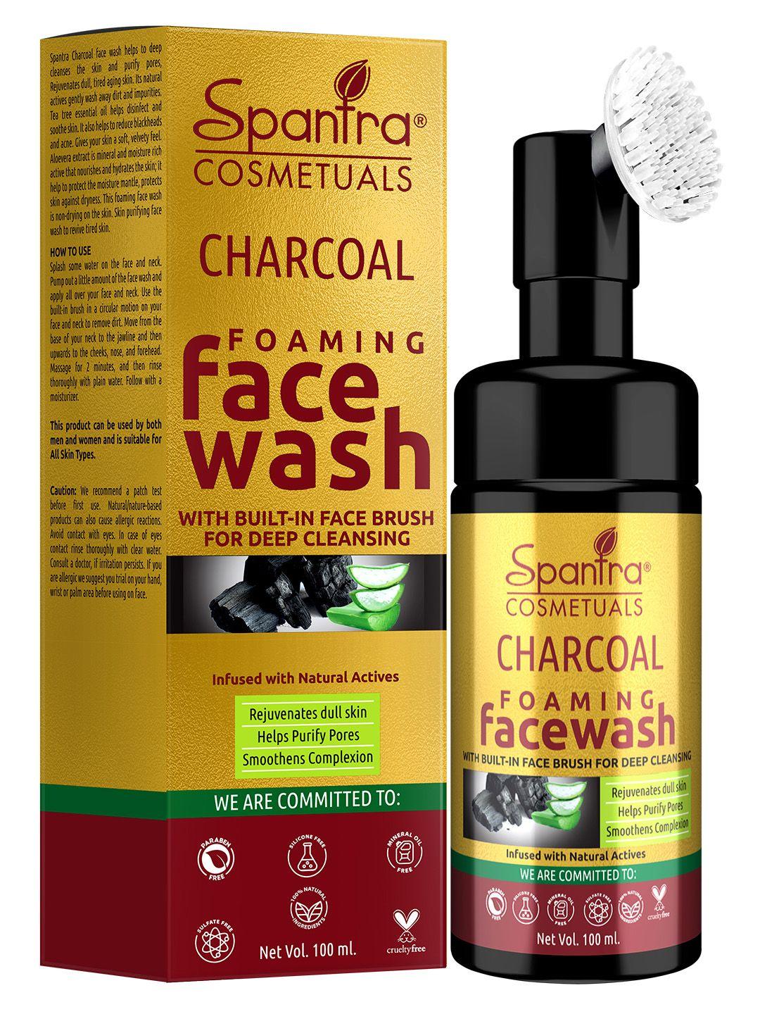 spantra charcoal foaming face wash with built-in face brush - 100 ml