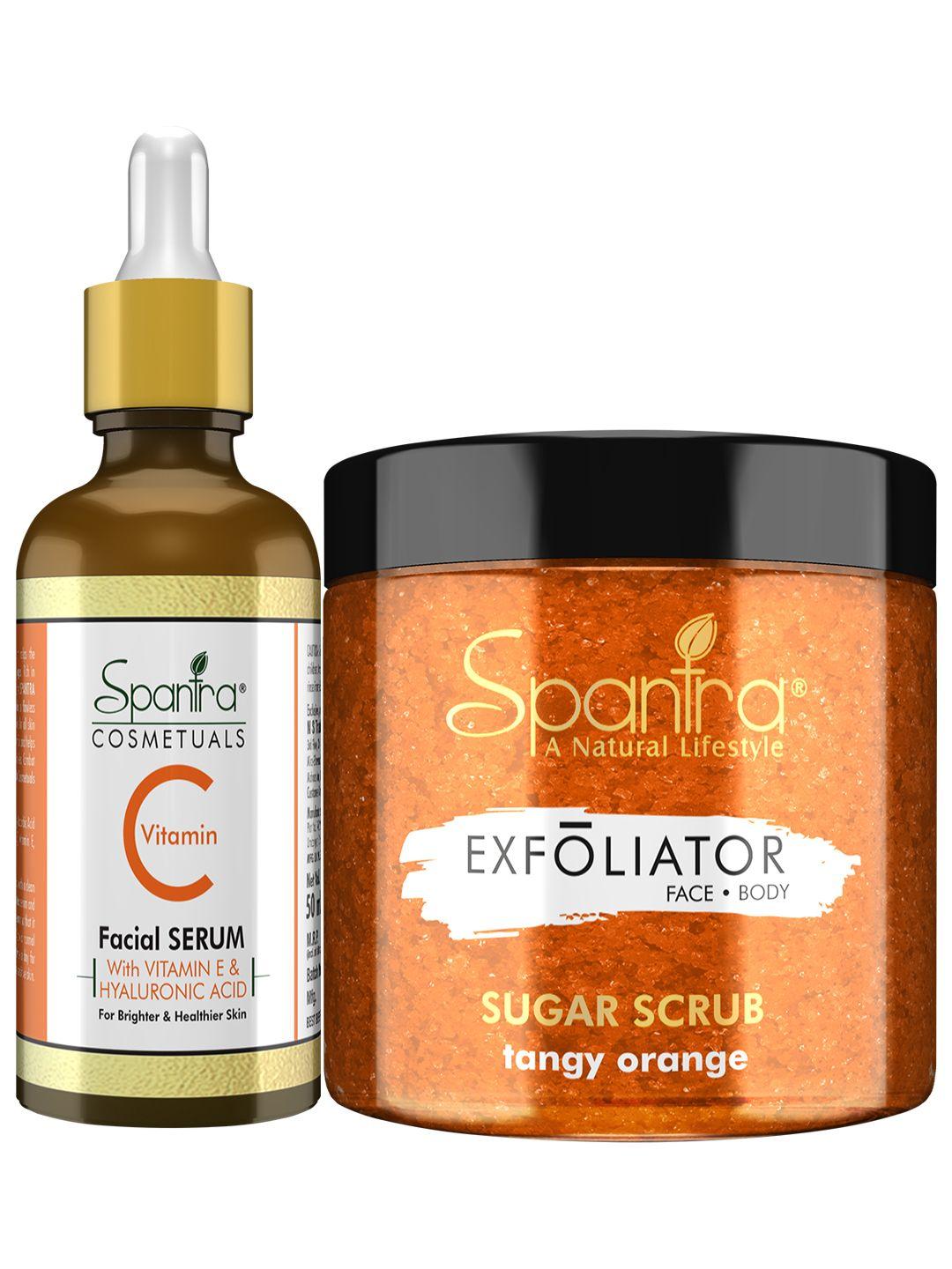 spantra pack of 2 sugar tangy orange scrub & vitamin c facial serum