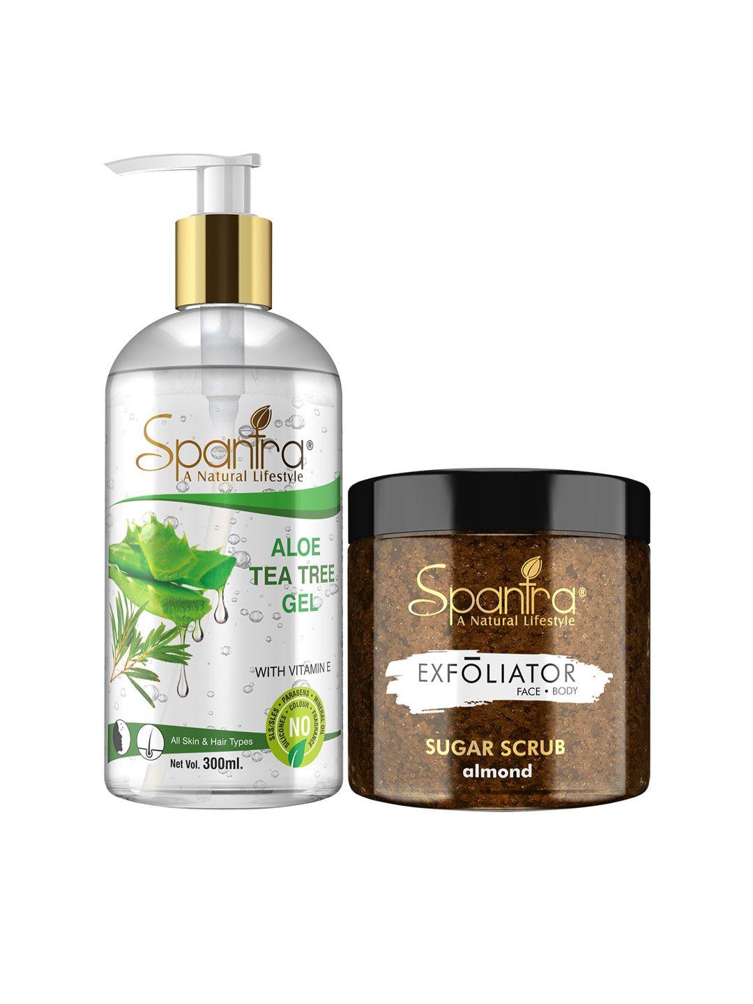 spantra set of 2 brown sugar almond exfoliating scrub & aloe tea tree soothing gel