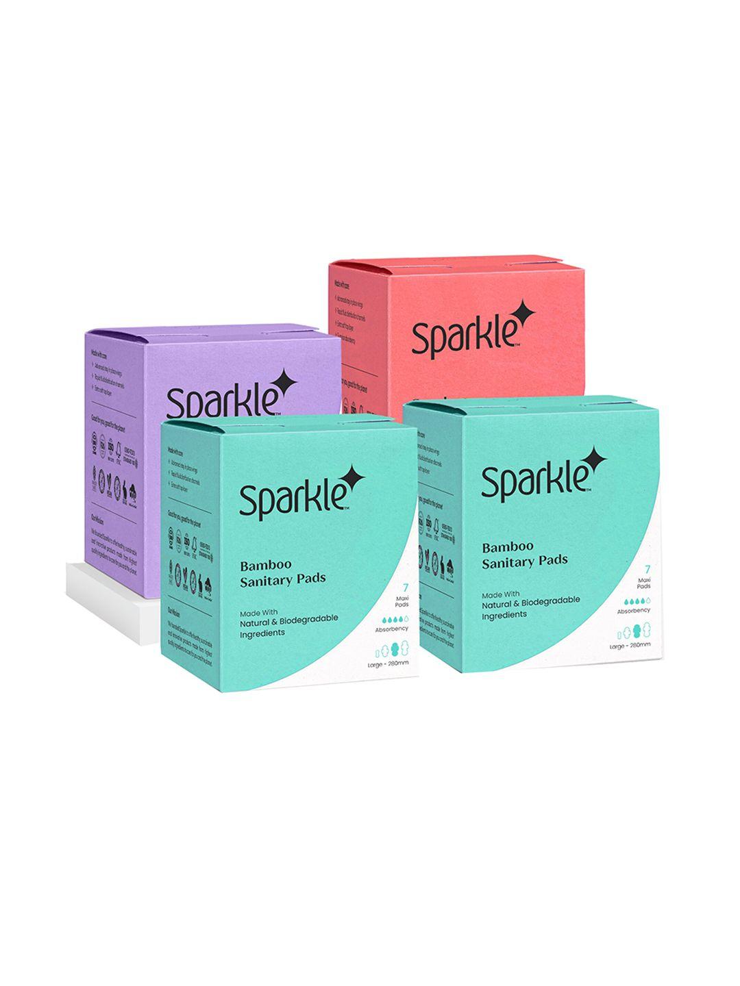 sparkle set of 4 bamboo sanitary pads 7 pcs each - 2 large + 1 overnight + 1 regular