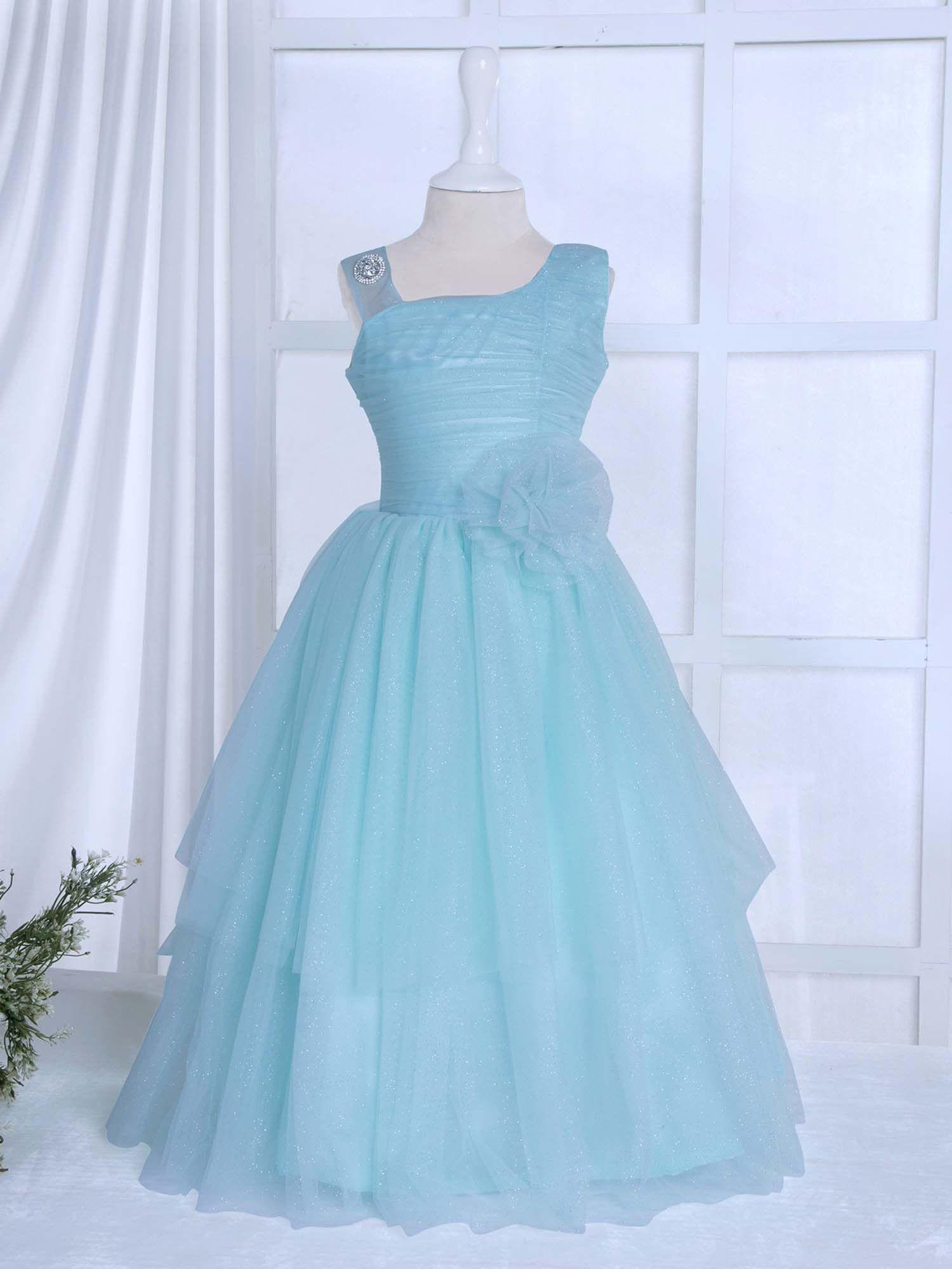 sparkling seagreen floor length ball-gown for baby girls (set of 2)