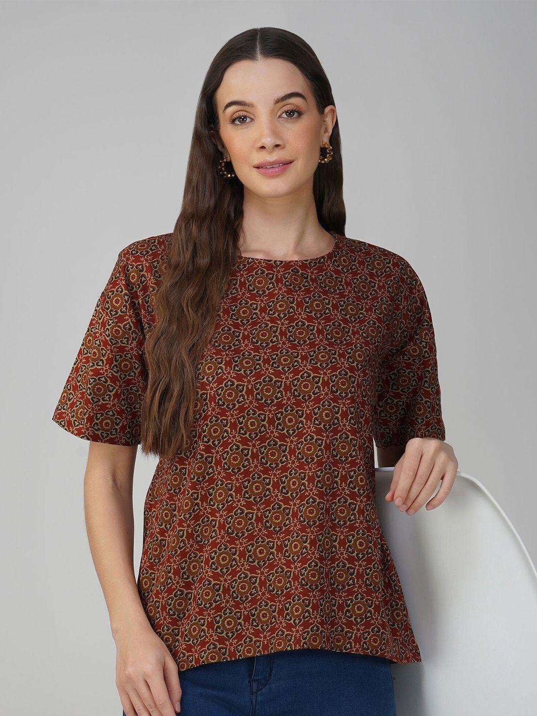 sparsa ethnic motifs printed pure cotton boxy top
