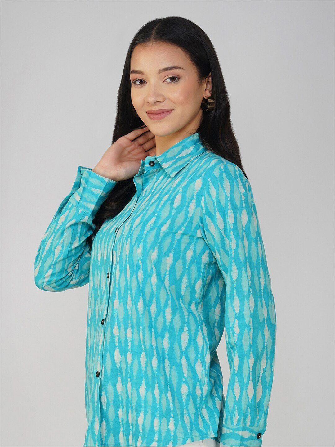 sparsa classic abstract block printed long sleeves cotton casual shirt