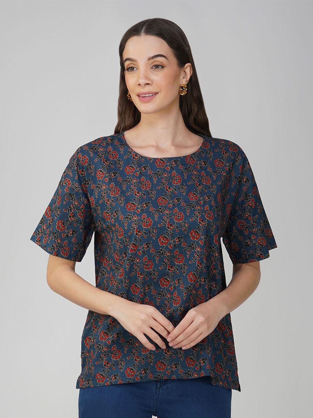 sparsa floral printed pure cotton boxy top