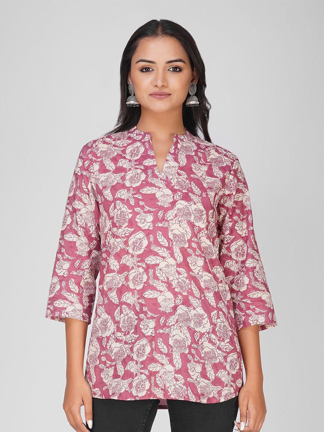 sparsa print mandarin collar cotton top