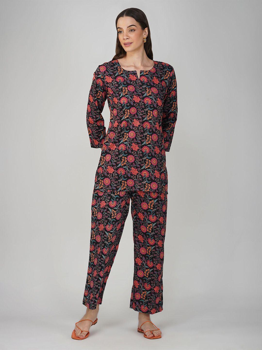 sparsa printed pure cotton top with trousers co-ords