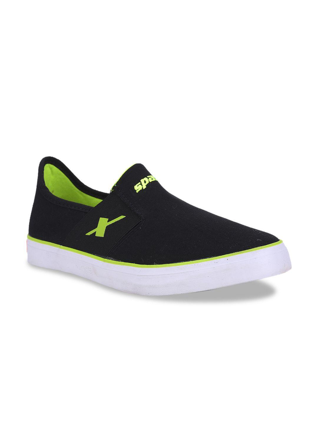 sparx men black & fluorescent green sm-214 slip-on sneakers