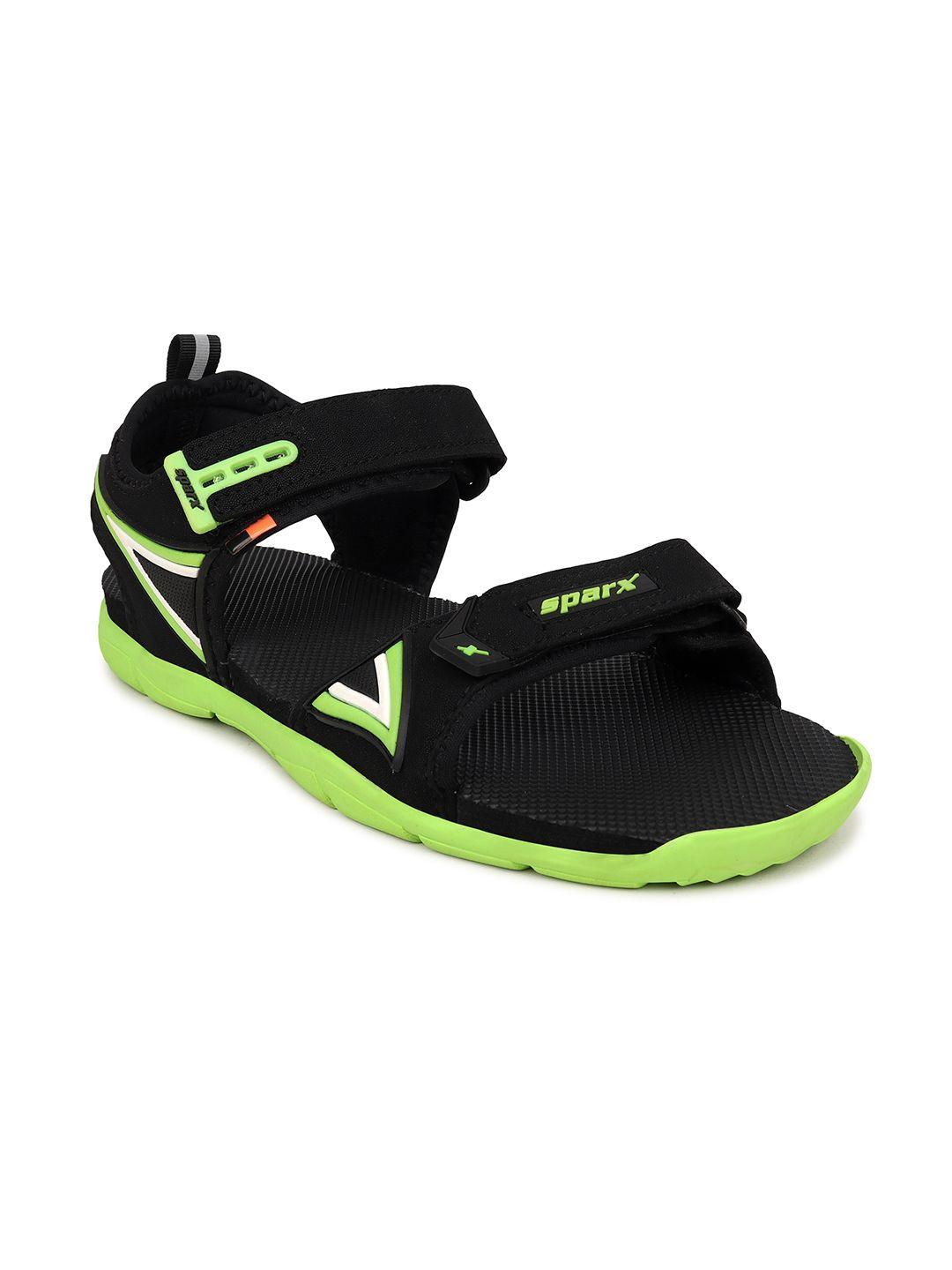 sparx men black & fluorescent green sports sandals