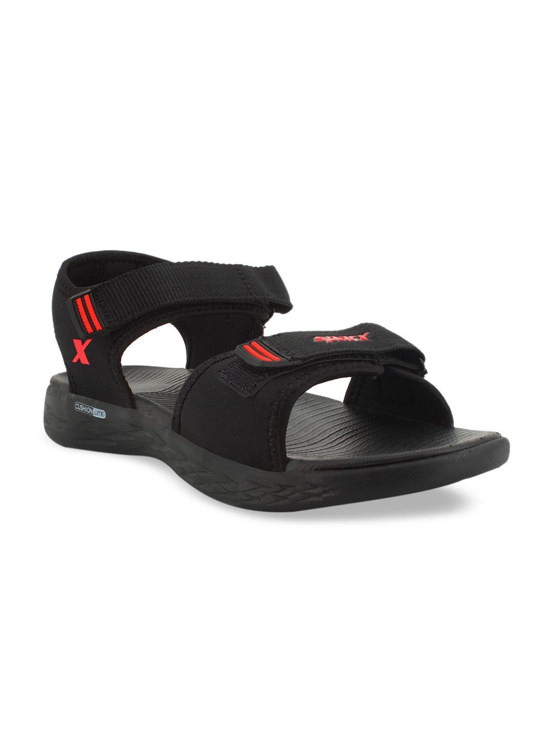 sparx men black & red solid sports sandals