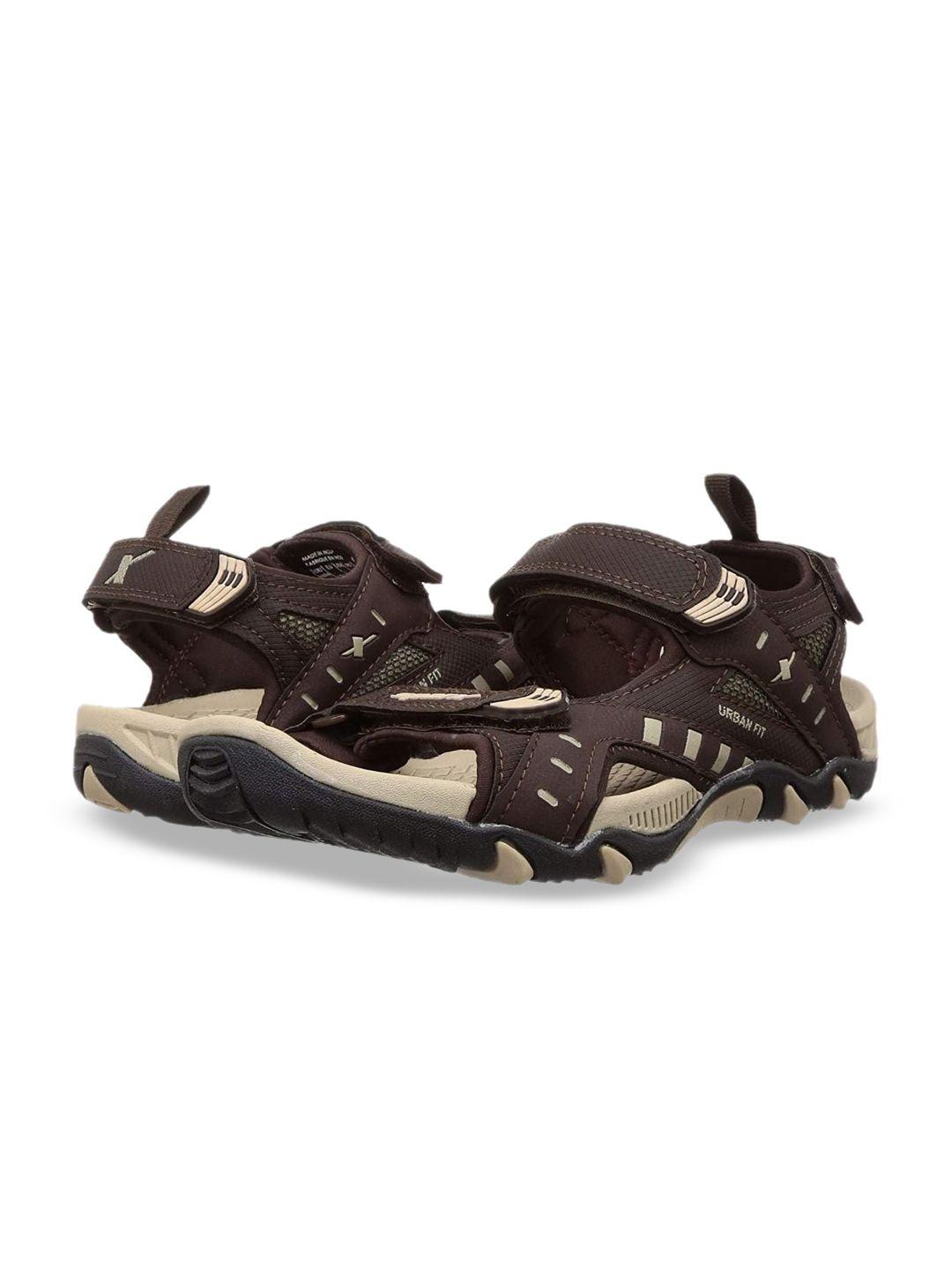 sparx men brown & beige patterned sports sandals