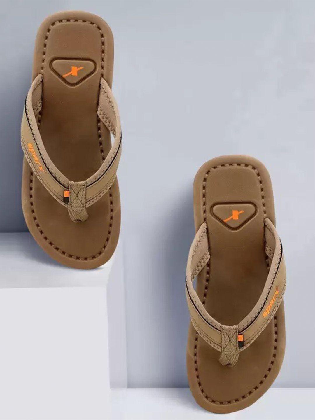 sparx men camel brown & orange thong flip-flops