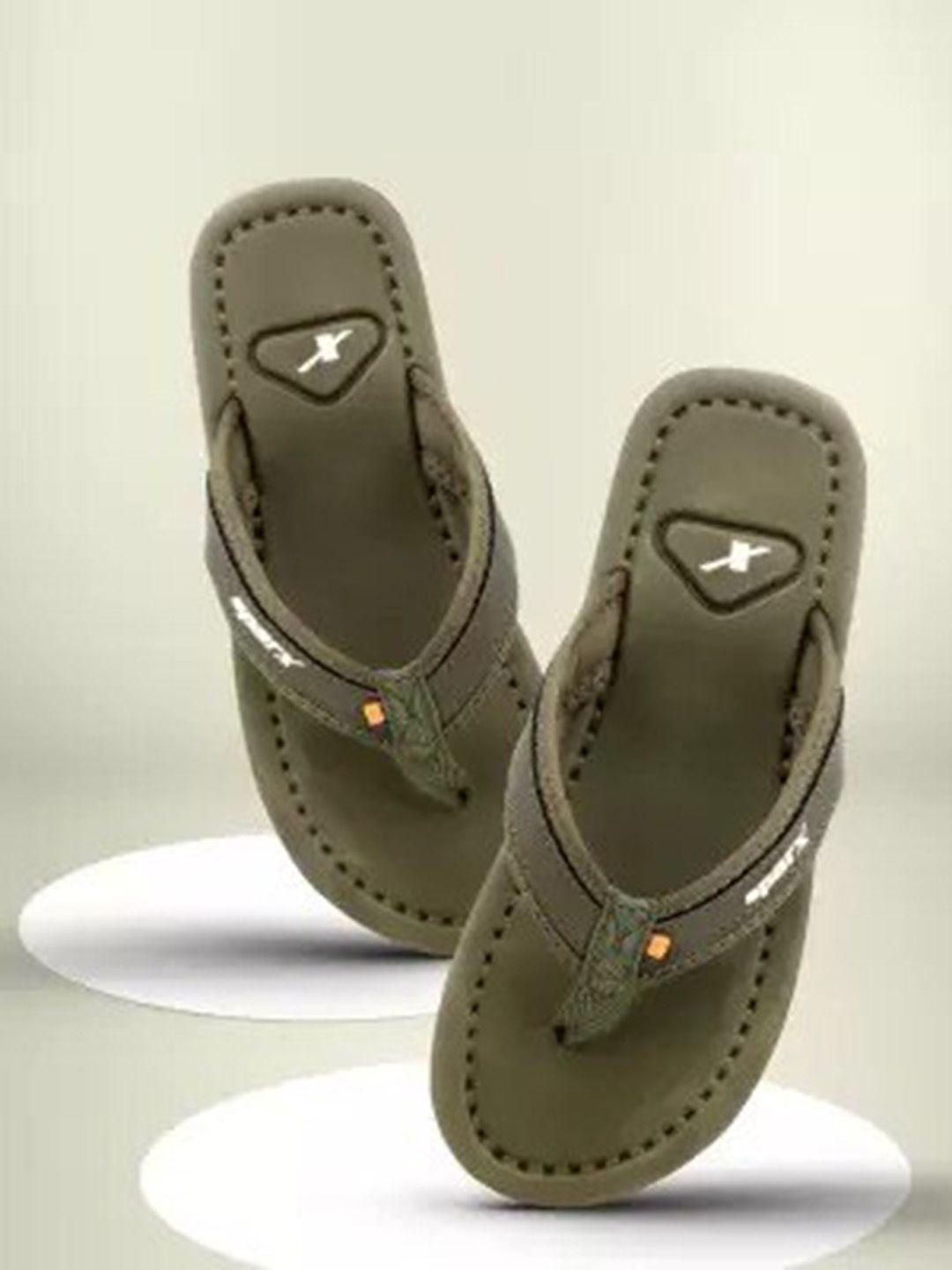 sparx men olive green & white printed thong flip-flops