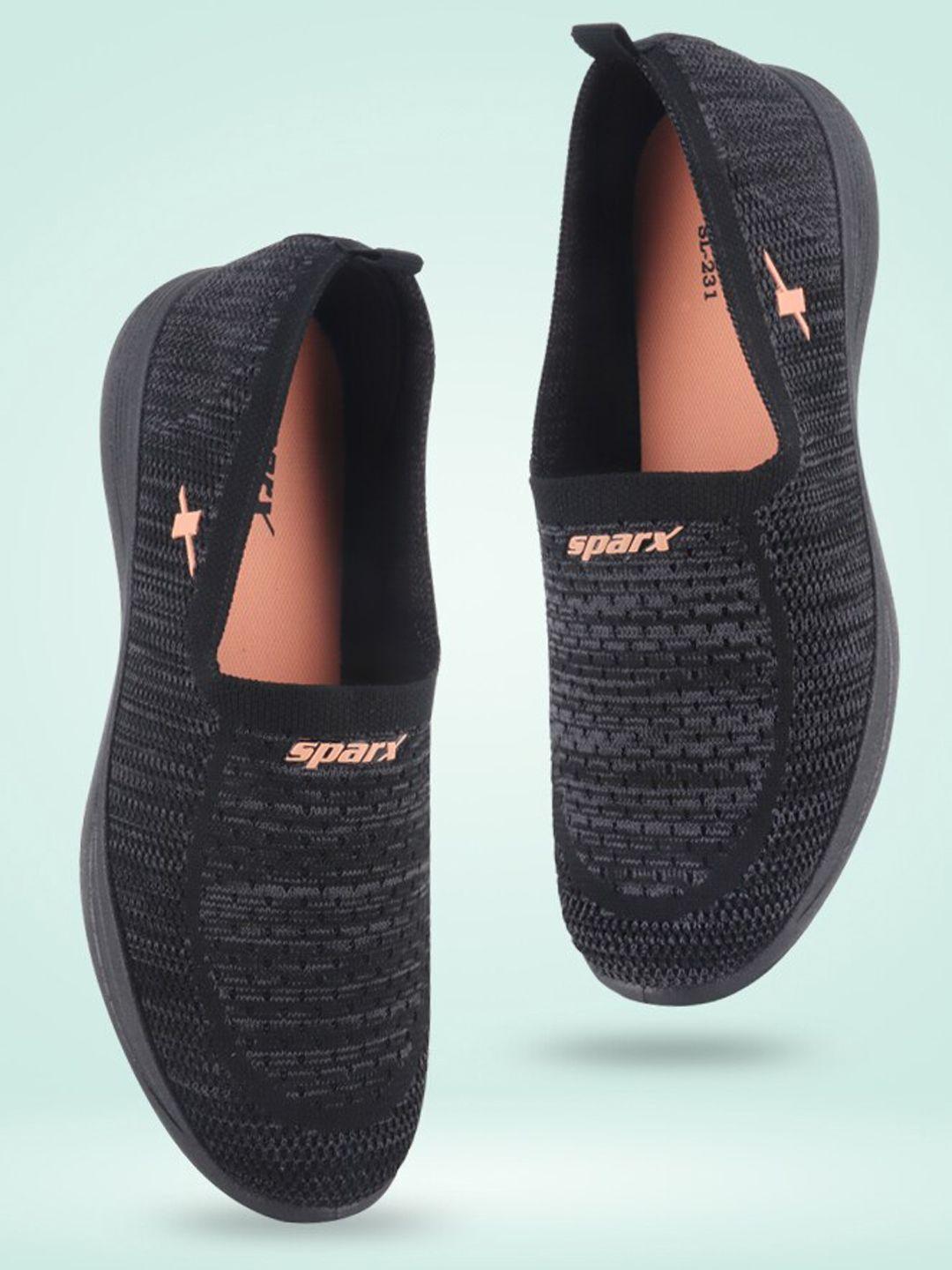 sparx women black woven design slip-on sneakers