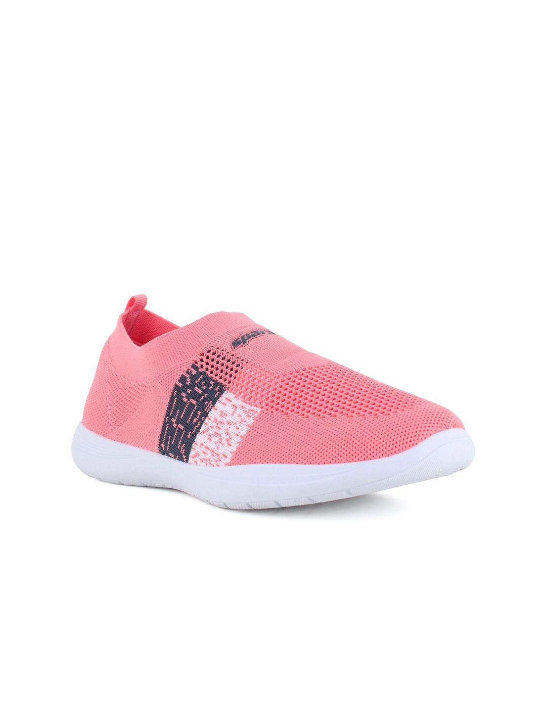 sparx women peach-coloured woven design slip-on sneakers