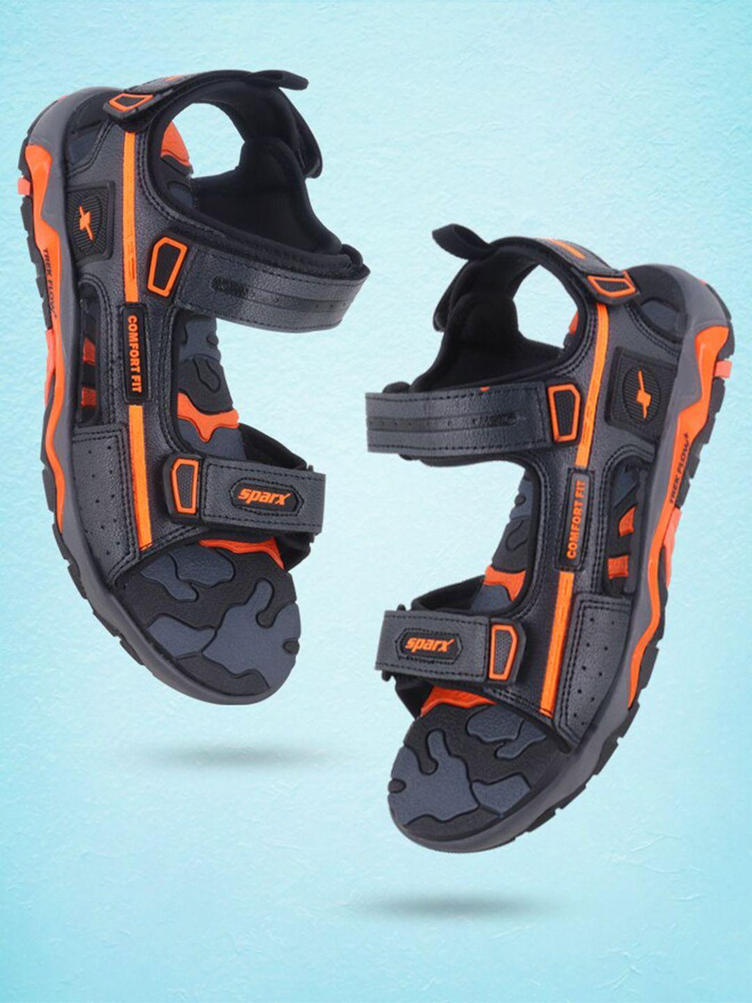 sparx men black & orange comfort sandals