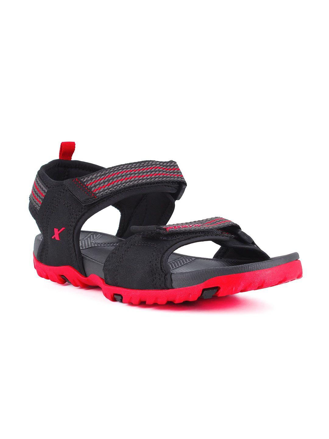 sparx men black & red textured floater sandals