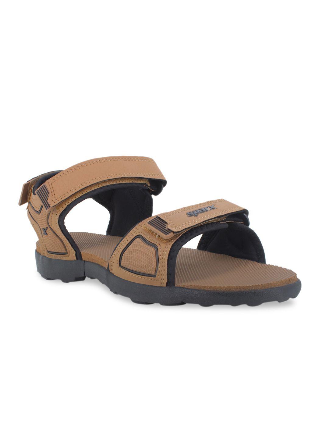 sparx men camel brown & black sports sandals