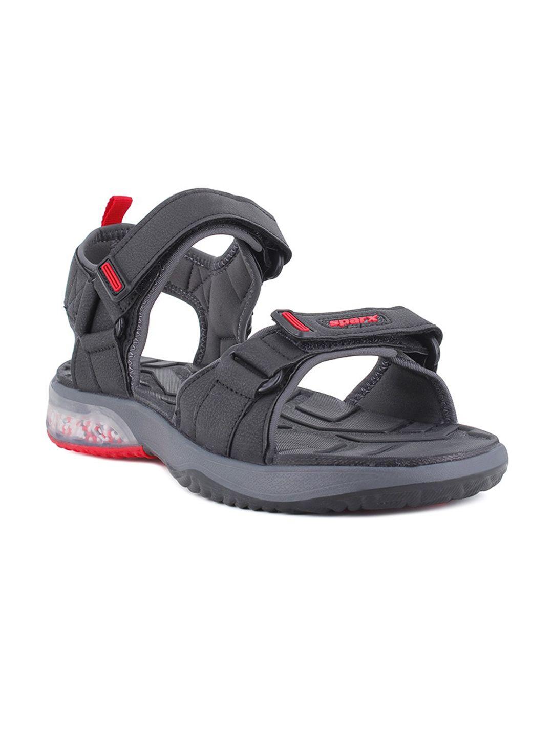 sparx men charcoal grey & red solid sports sandals ss-589