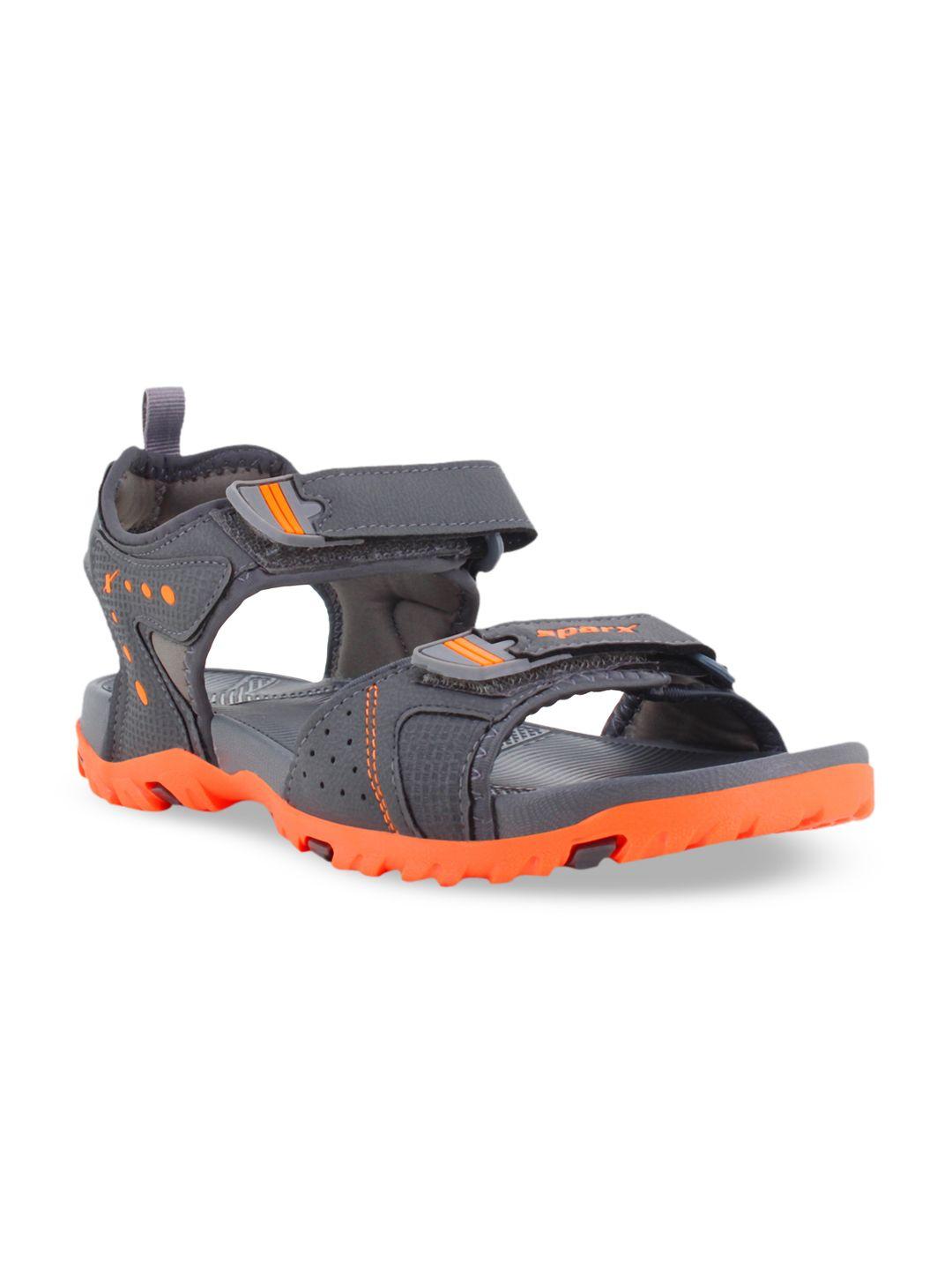 sparx men grey & orange solid sports sandal
