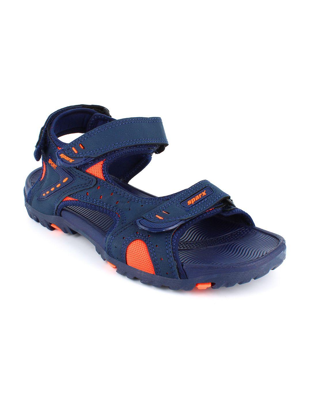 sparx men navy blue & orange solid sports sandals