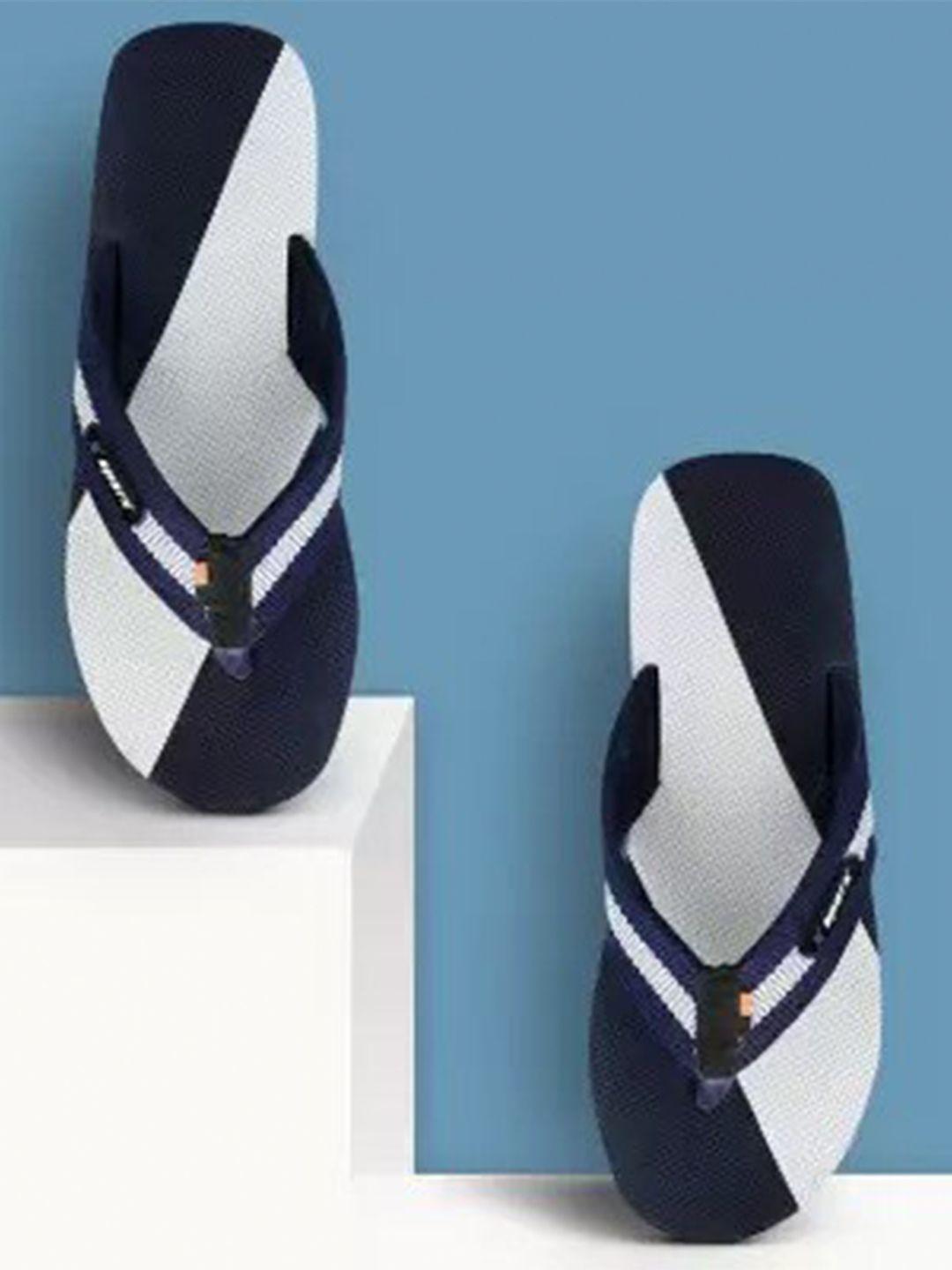 sparx men navy blue & white colourblocked thong flip-flops