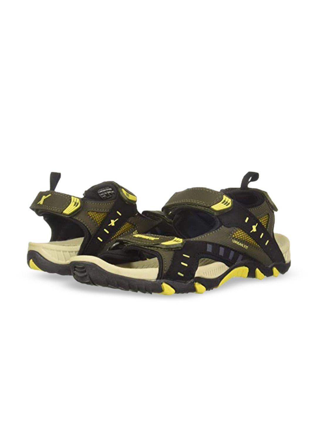 sparx men olive & yellow patterned sports sandals