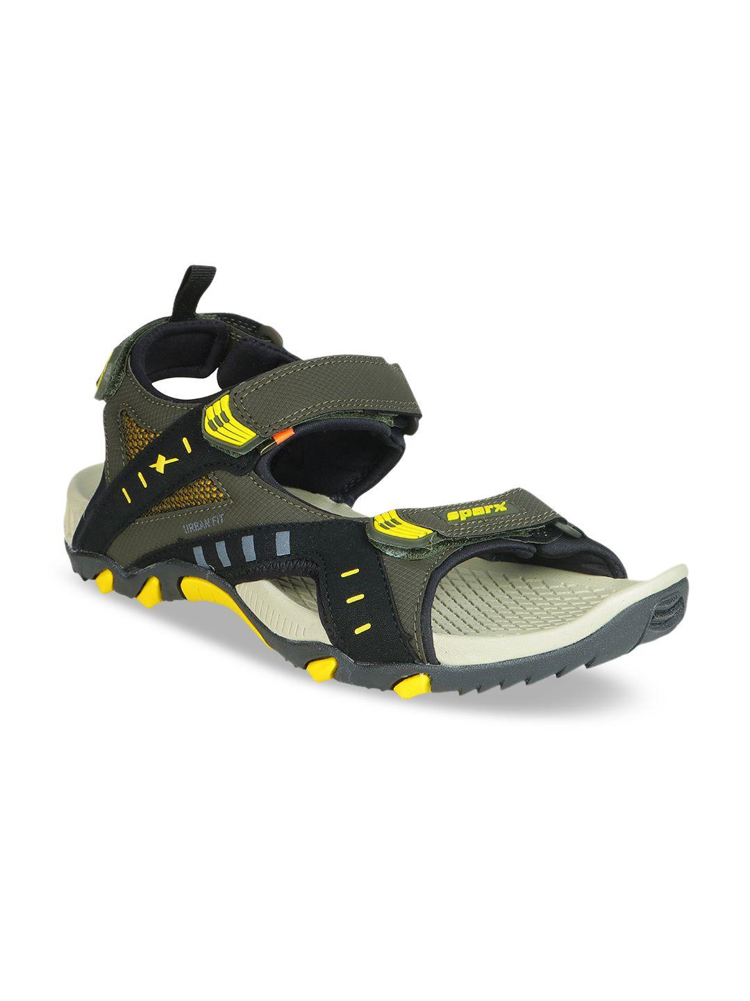 sparx men olive & yellow sandals
