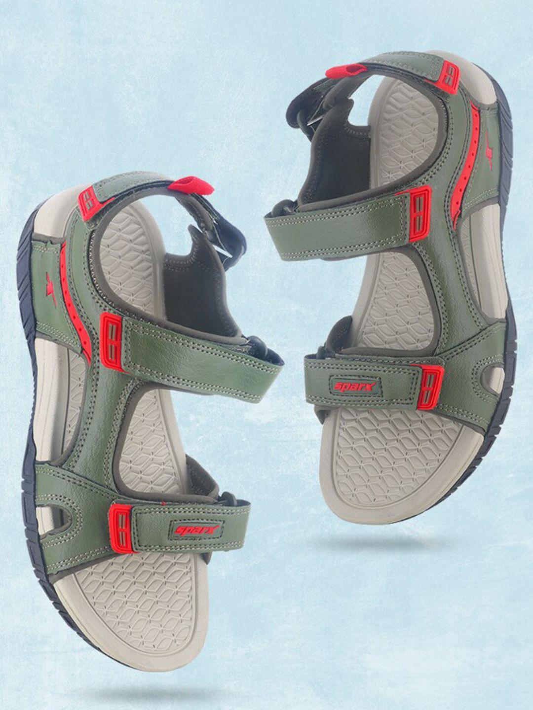 sparx men olive green & red comfort sandals