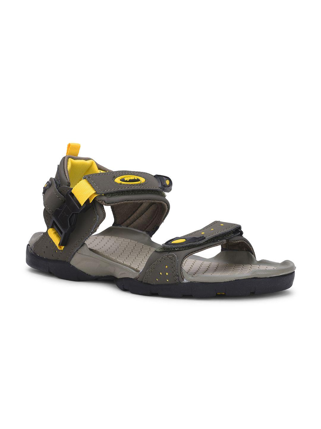 sparx men olive-green & yellow colourblocked  floater sandals