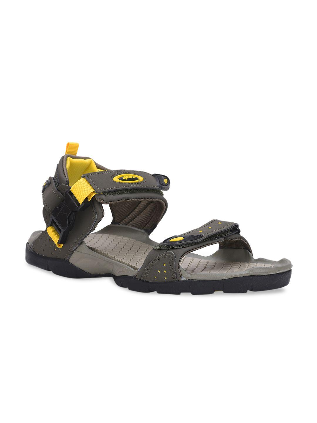 sparx men olive green & yellow printed sports sandals
