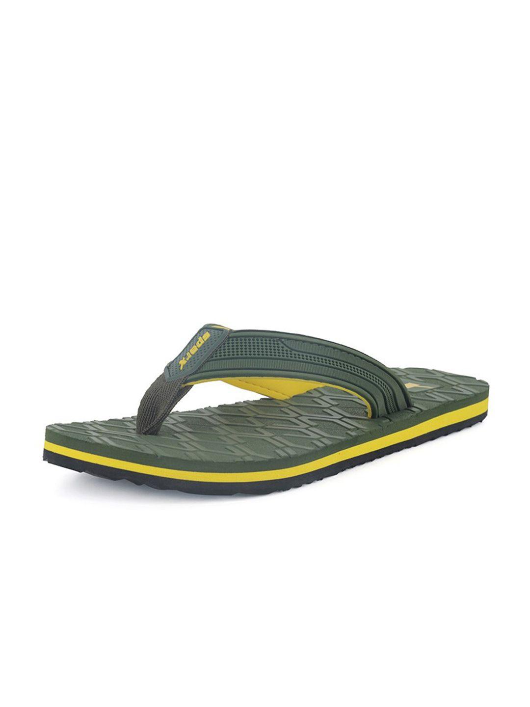 sparx men olive green & yellow thong flip-flops