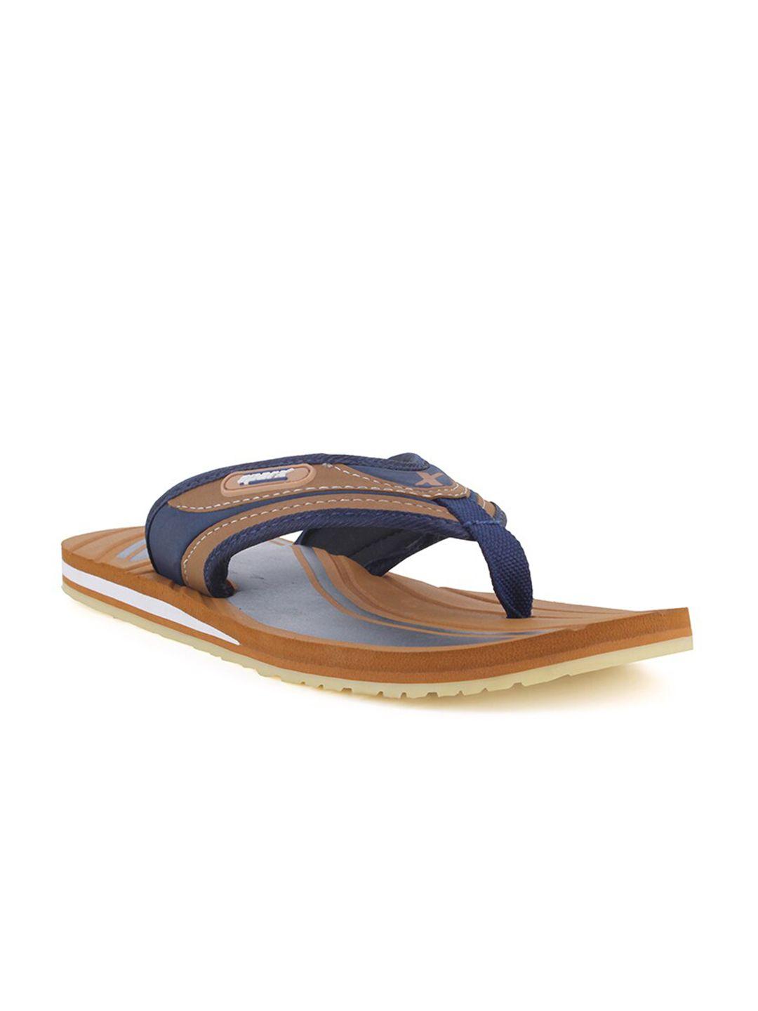 sparx men tan & blue printed thong flip-flops