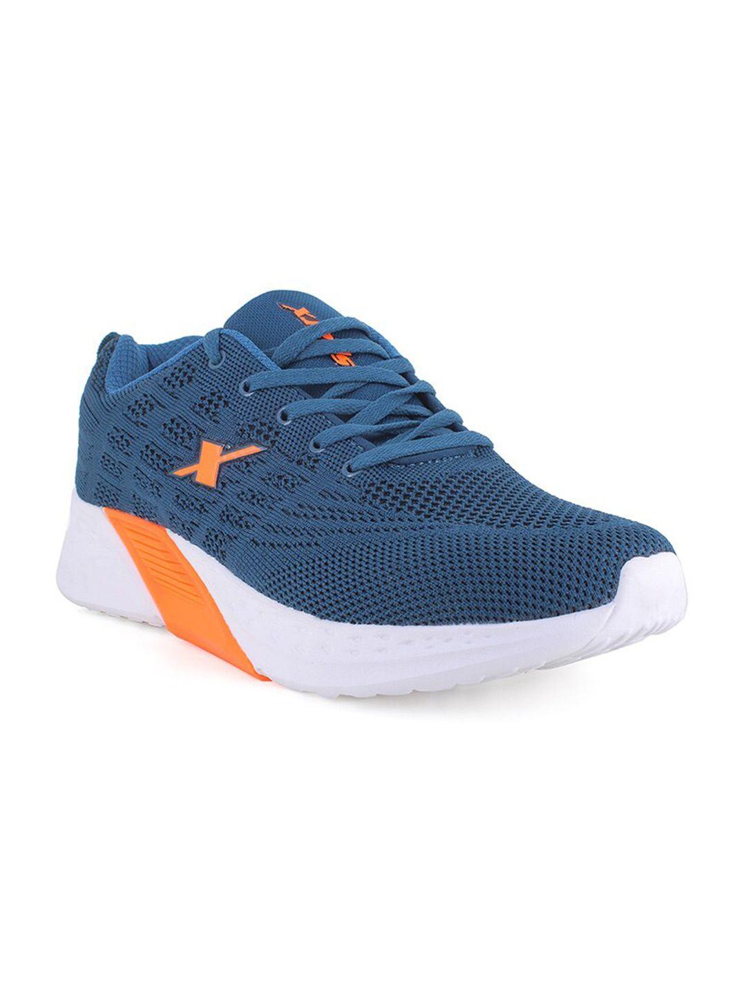 sparx men turquoise blue & orange textile high-top running non-marking shoes