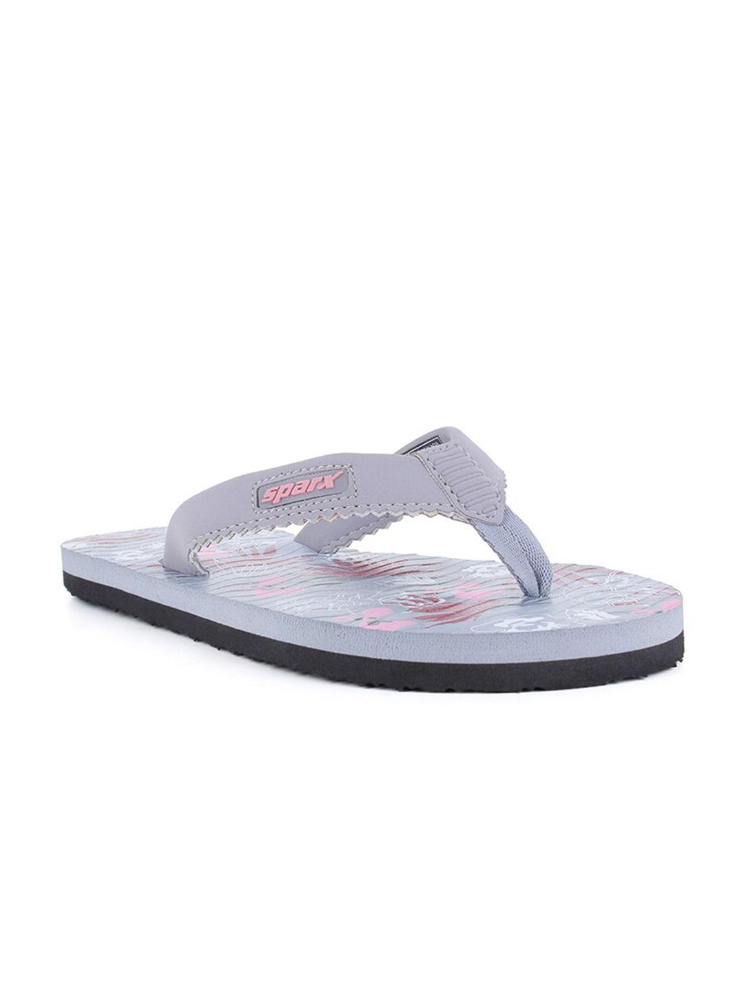 sparx women grey & pink printed thong flip-flops