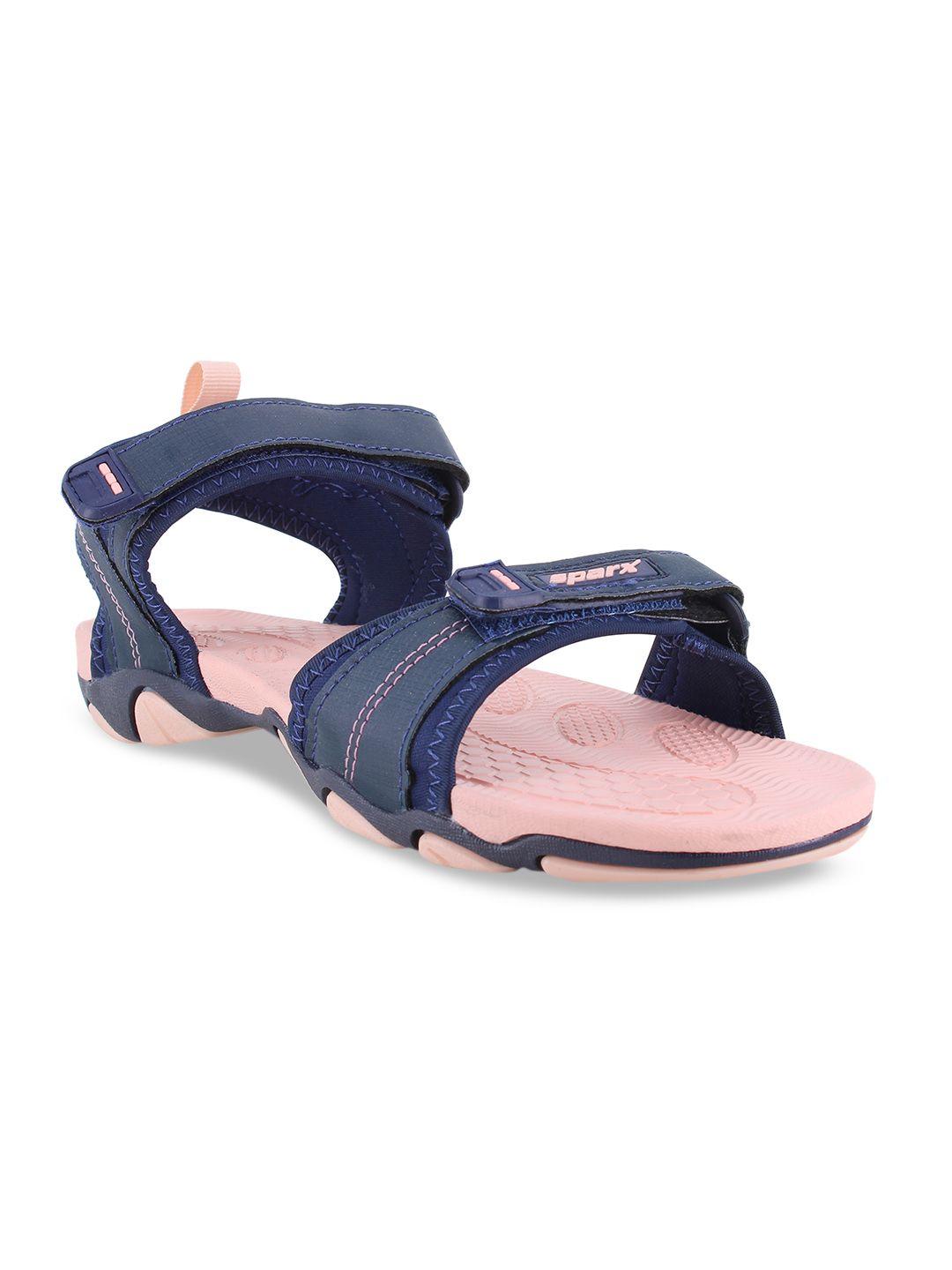 sparx women navy blue & peach solid sports sandal