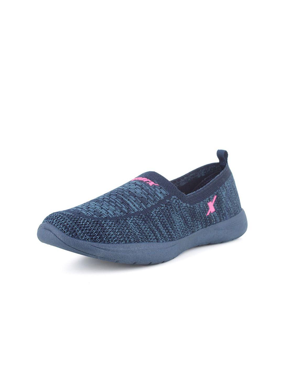 sparx women navy blue woven design slip-on sneakers