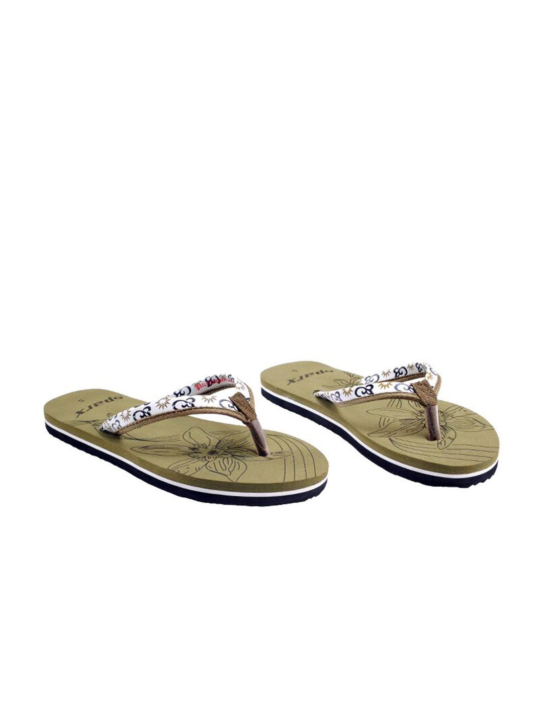 sparx women olive green & white printed thong flip-flops