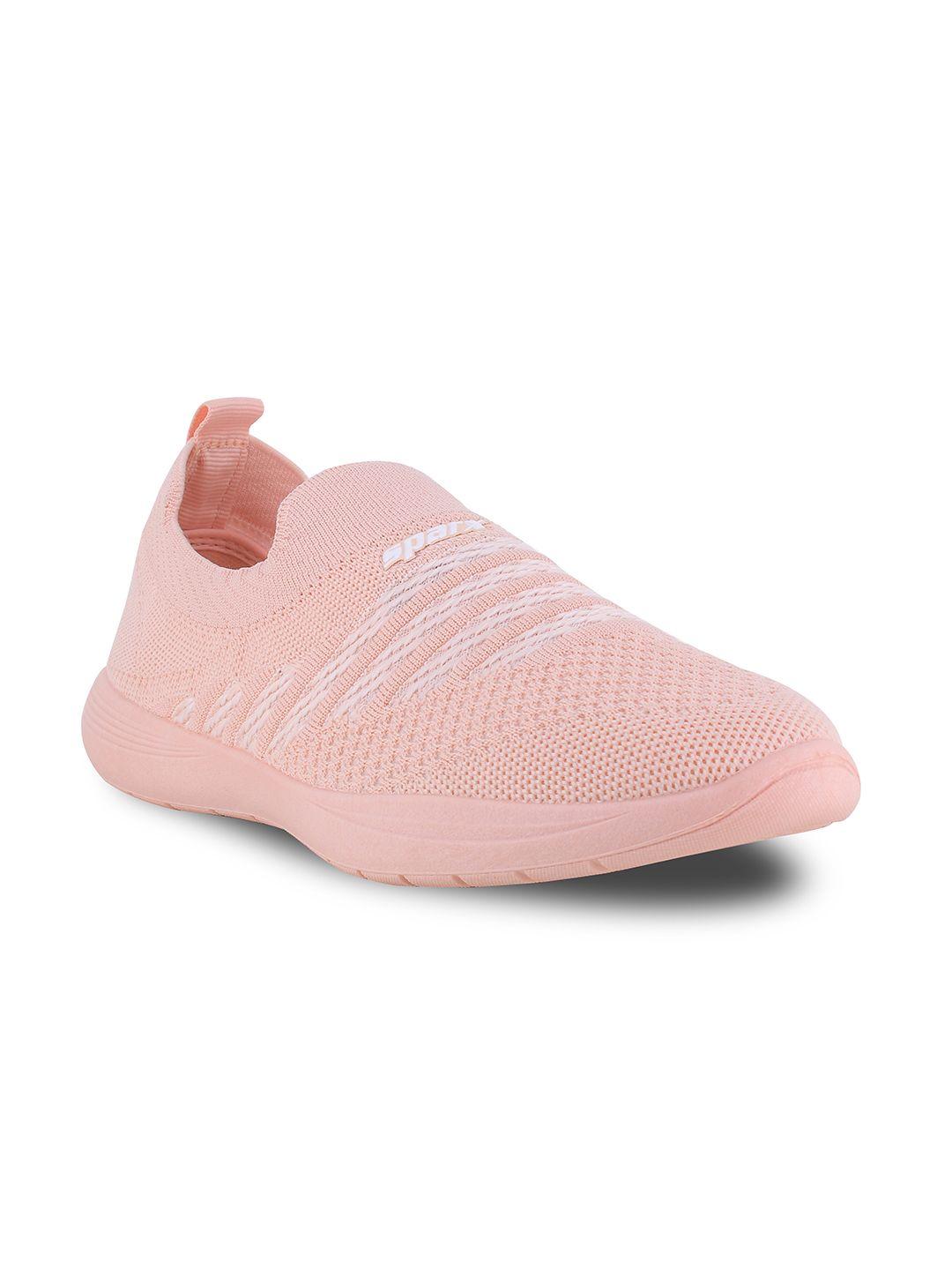 sparx women peach-coloured mesh running non-marking shoes