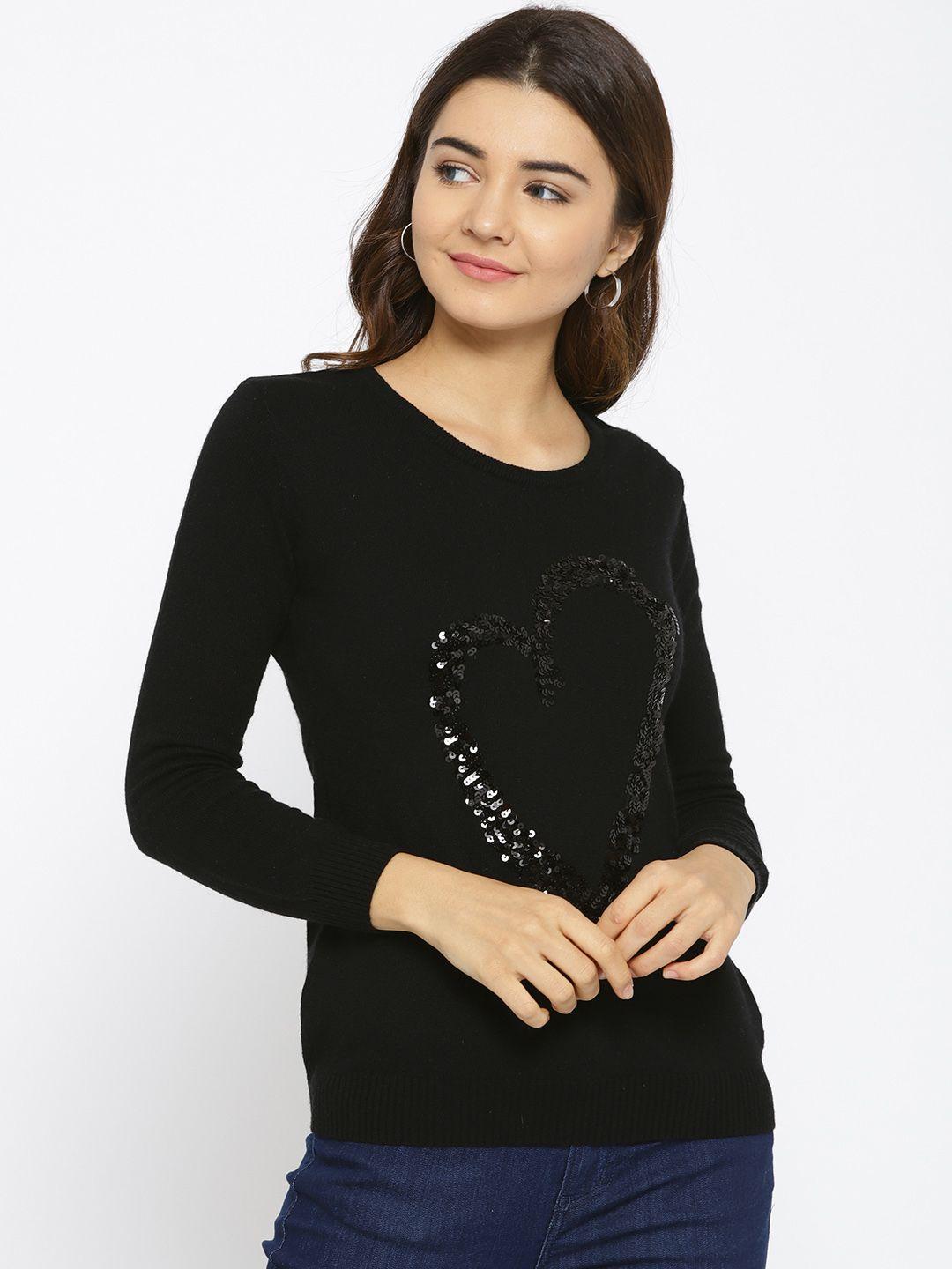 species women black sequinned pullover