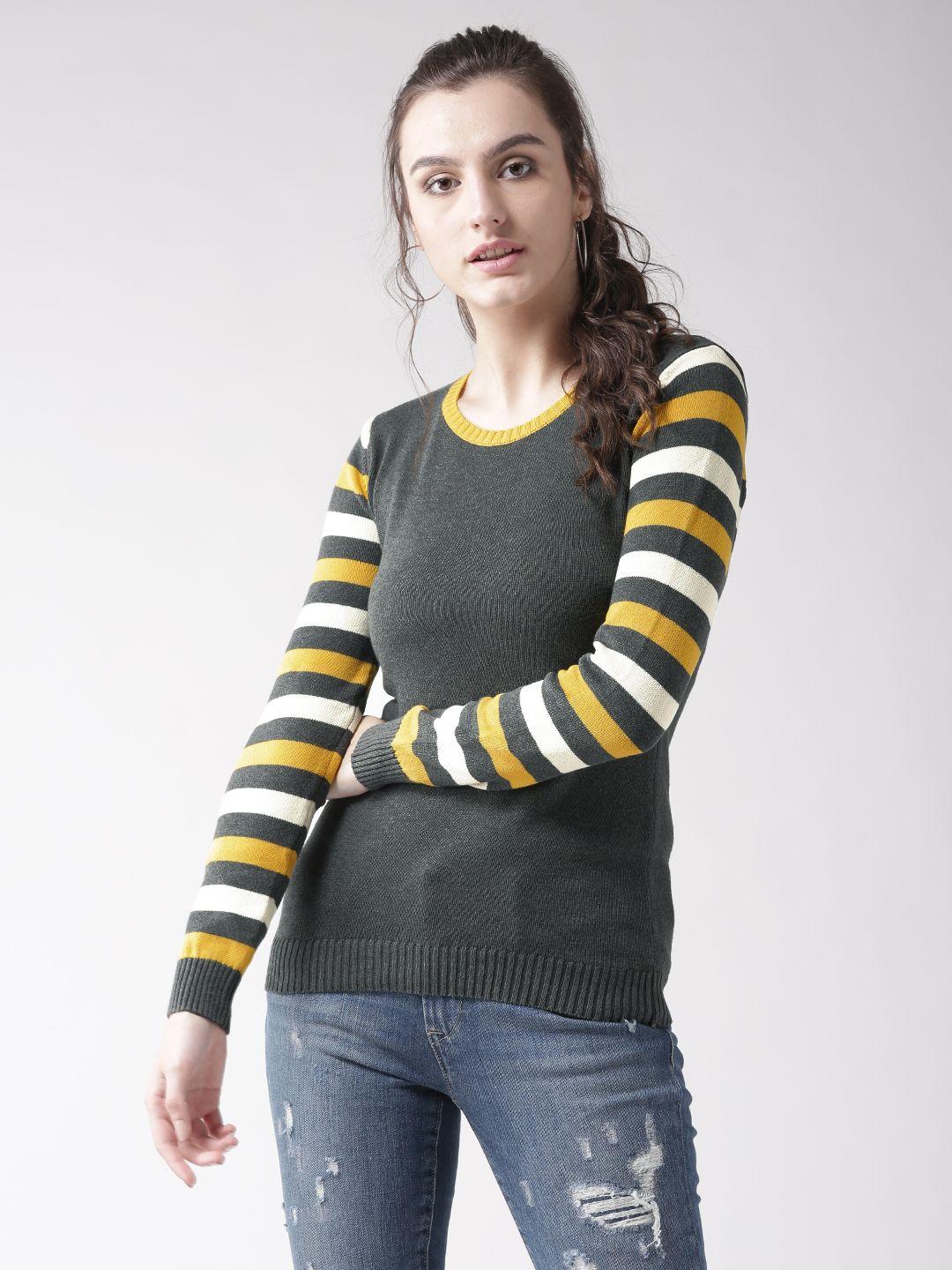 species women charcoal grey striped detail sweater