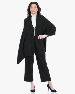 speckle-knit cape with front closure