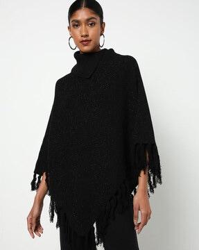 speckle winter poncho with tassels