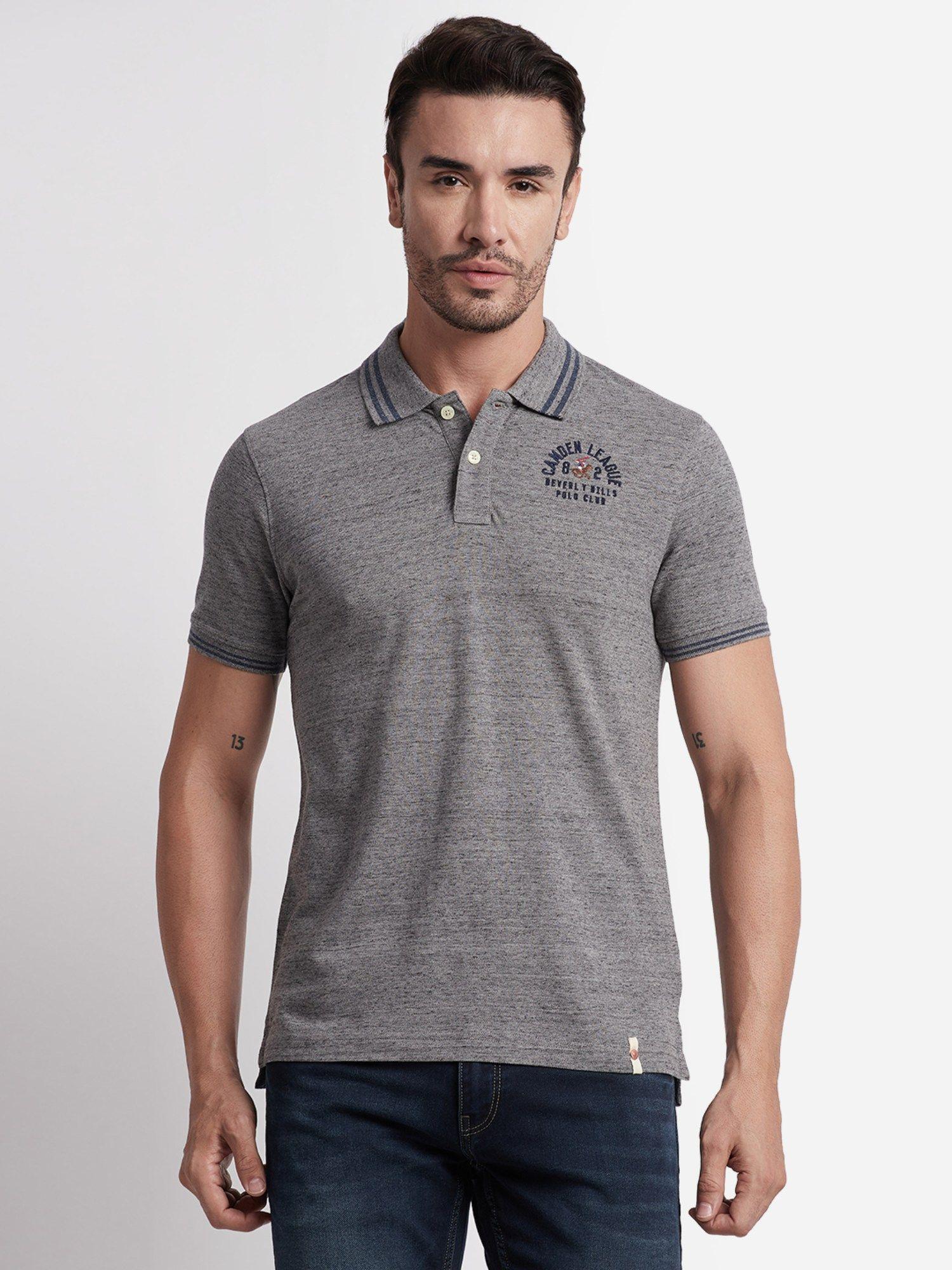 speckled knit grey polo t-shirt