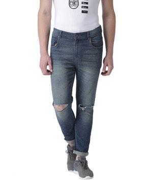 speckled mid-rise distressed skinny jeans